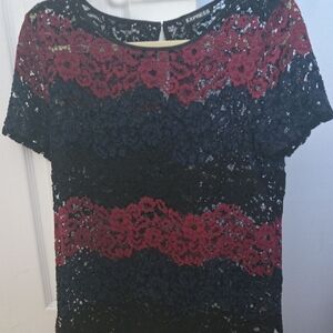 Express Women's Black and Red Lace Top